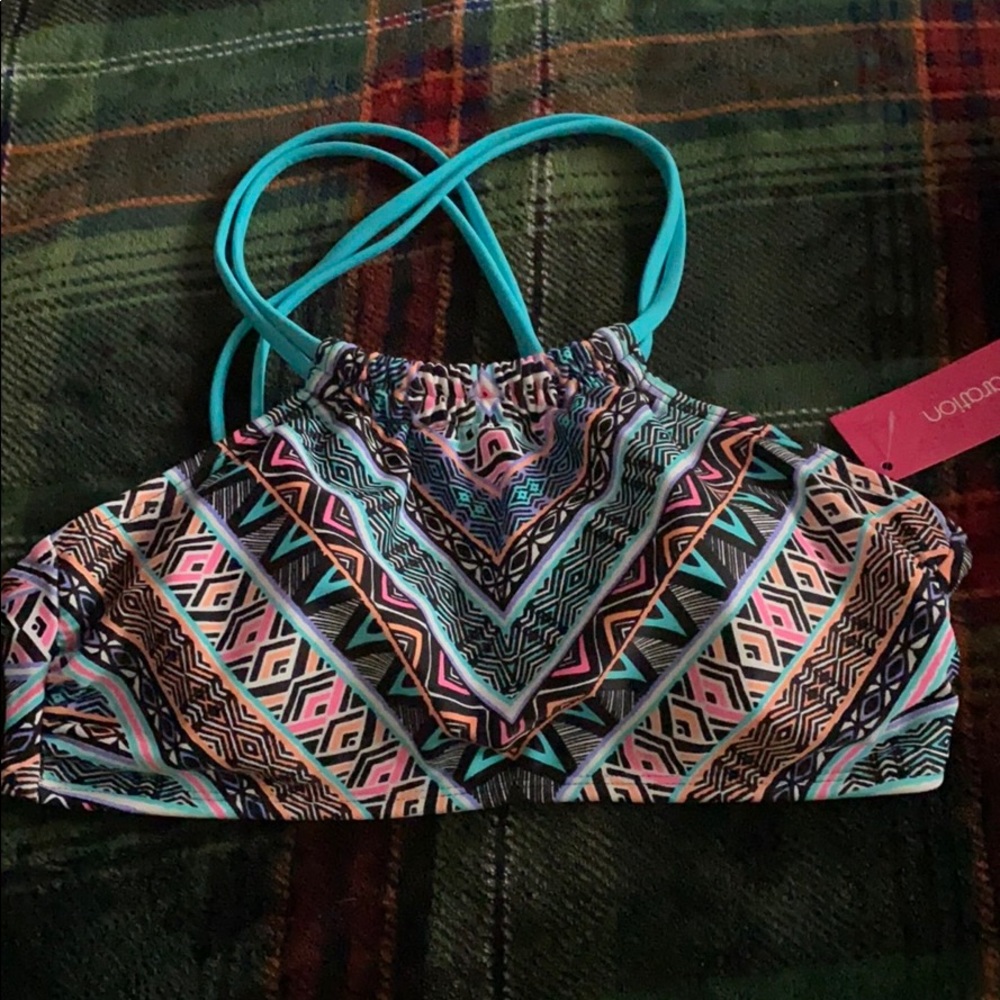 High neck colorful Tribal Print Bikini Top